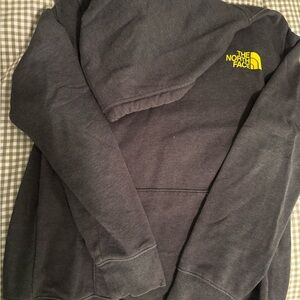 The North Face Men's Dark Gray Hoodie with Yellow Logo
